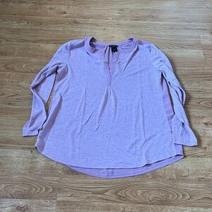 Ann Taylor Lavender Split-Neck Long Sleeve Blouse